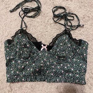For Love And Lemons Black Floral Lace-Trim Bralette Camisole